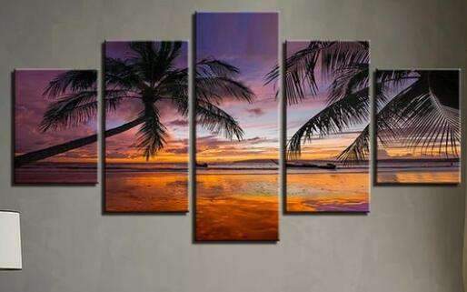diamond painting vijfluik palmbomen bij zee