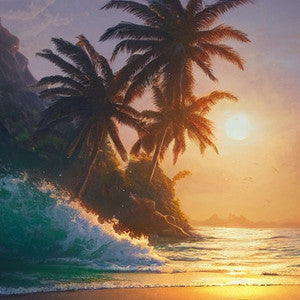 Diamond painting ondergaande zon golven