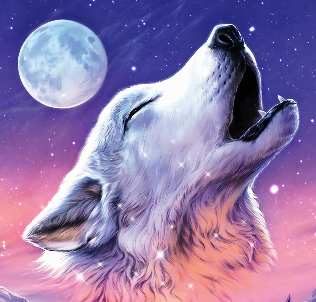 Diamond painting witte wolf brult