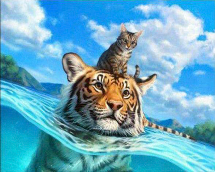 diamond painting tijger en kat