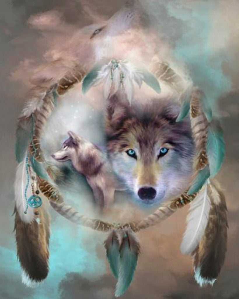 Diamond painting wolf droomvanger